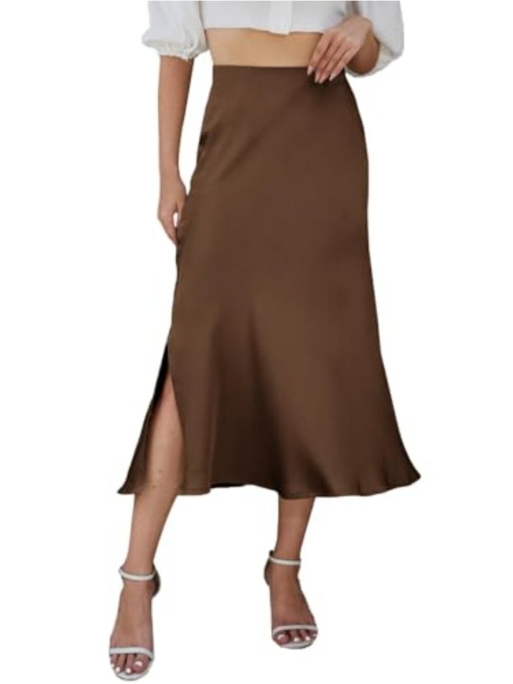 Women's Midi Satin Skirt High Waist with Side Slit Elegant Long Fishtail Party